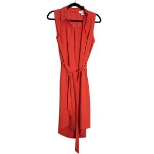 Adrienne Vittadini Coral Sleeveless Shirt Dress With Waist Tie Medium
